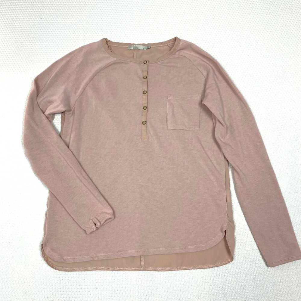 prAna Hensley Womens S Pink Organic Cotton Tencel Mixed Media Henley Top Shirt
